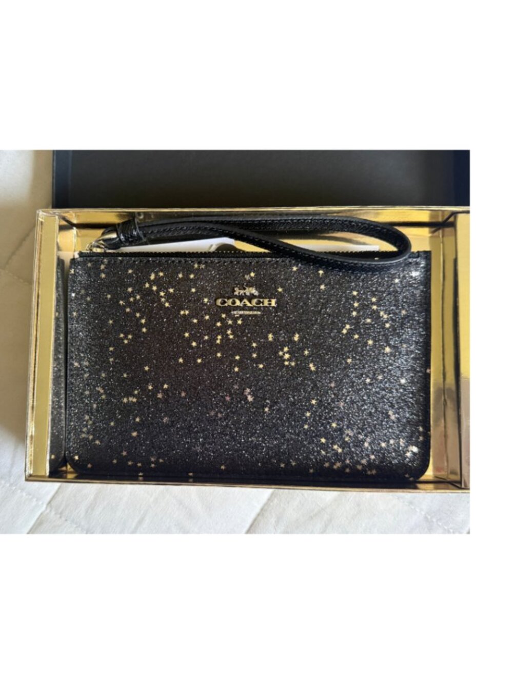 Coach Star Glitter Small Wristlet Black Silver NWOT Box 22529JAX